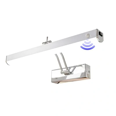 Immagine di HMAKGG Lampada da Specchio Bagno con Interruttore, Luce LED Rilevatore di Movimento, Bianco Freddo 6000K Applique Girevole 240, Argento, Impermeabile IP44, 42CM/8W