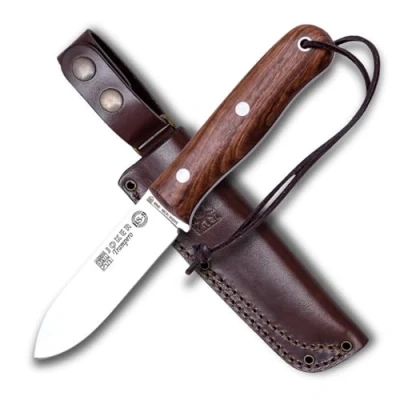 Immagine di Coltello da Caccia CN113 con Mango Legno di Noce e Lama 10 cm Sandvik Acciaio 14c28n, 155 Grammi, Include Custodia in Pelle per attività Pesca, l&#039;Escursionismo, Il Campeggio