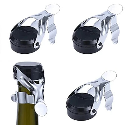 Immagine di tappo vino spumante 4 pezzi per champagne in Acciaio Inox con un built pompa a pressione dimensioni Utilizzato sigillare champagne(nero)