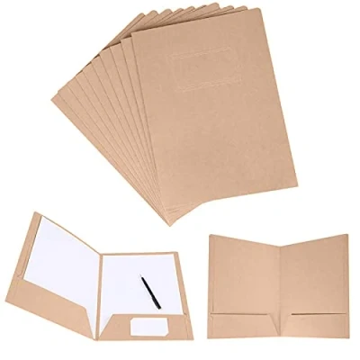 Immagine di Cartella di File A4, 12 Pezzi Cartelline Portadocumenti A4 in Carta Kraft, con Tasche, Cartellina per Documenti Scomparto Carte, Ufficio, Scuola, Casa