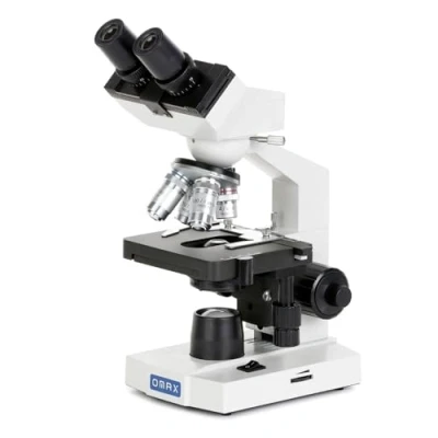Immagine di Amscope M82es Microscopio binoculare del laboratorio di con tavola meccanica a doppio strato e bottone coassiale fuoco grossolano / fine, 40x 2000x