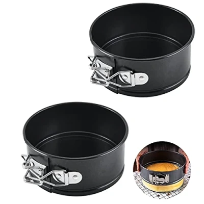 Immagine di 2 Pezzi Tortiera Apribile Stampo a Cerniera, Rotondo 11 cm Springform in Acciaio con Rivestimento Antiaderente, Colore Nero, per Fare Torte e Dessert