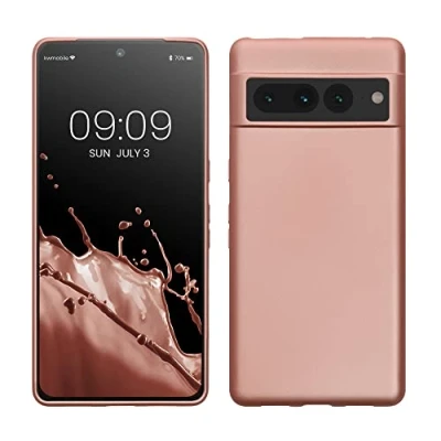 Immagine di kwmobile Custodia Compatibile con Google Pixel 7 Pro Cover Back Case Morbida Protezione in Silicone TPU Effetto metallizzato oro rosa