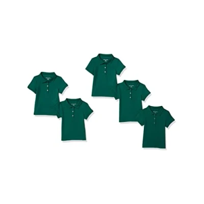 Immagine di Amazon Essentials Polo A Maniche Corte da Uniforme in Interlock Bambine e Ragazze, Pacco 5, Verde Scuro, 5 Anni