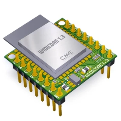 Immagine di CME WIDI Core Scheda breakout intelligente (BLE) che implementa MIDI premium su Bluetooth Low Energy come sviluppato da con antenna PCB integrata e intestazione pin popolata