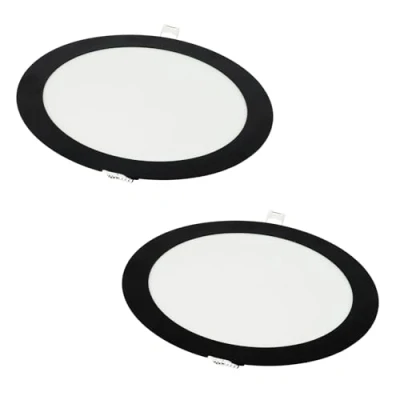 Immagine di Jandei Confezione da 2 x Downlight LED 18 W, rotondo, incasso, 1440 lumen, interno IP20, telaio finitura nero, foro taglio Ø 200 205 mm, extra piatto 13 trasformatore incluso (bianco neutro