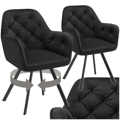Immagine di TecTake® Set da 2 Poltrona Girevole in Velluto, Sedia Sala Pranzo con Braccioli, Seduta e Schienale Ergonomici, Rotazione a 180, Moderne Gambe Acciaio Nero
