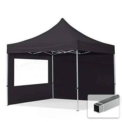 Immagine di TOOLPORT Gazebo Pieghevole Giardino 3x3m 2 Laterali Alluminio Telo Idrorepellente Padiglione Mercati Sagre Nero