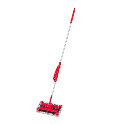 Immagine di Relaxdays Scopa Elettrica a Batteria con Caricatore, Testa Snodata Accessorio Facile da Usare, Regolabile, Rosso Argento