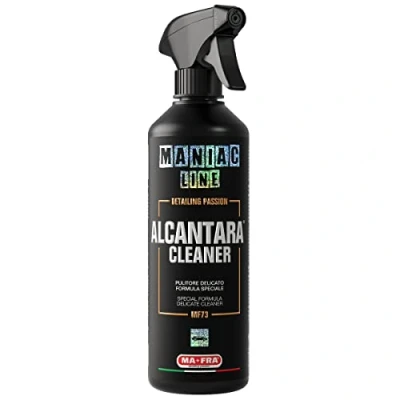 Immagine di Ma fra, Maniac Car Detailing Line, Alcantara Cleaner, Pulitore Specifico Delicato per Pulizia di Tessuti in Alcantara, Formula Speciale Efficace su Macchie Ostinate e Sporchi Misti, Formato da 500ml