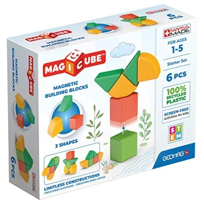 Immagine di Geomag Magicube 1+ Shapes Magnetic Blocks for Kids 4 Colours and 6 Cubes 100 Percent Recycled Plastic