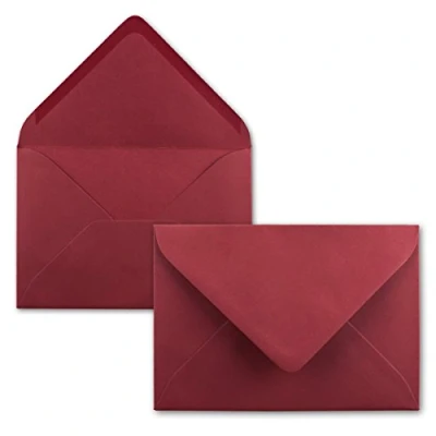 Immagine di 100x Buste B6 17,5 x 12,5 cm rosso scuro colla umida con lembo a punta 120 g/m² per matrimoni, biglietti d&#039;auguri, inviti