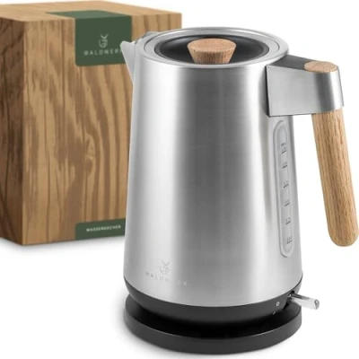 Immagine di WALDWERK Bollitore di design, 3000 Watt, 1,7 l, in acciaio inox, con manici vero legno quercia e inox 304