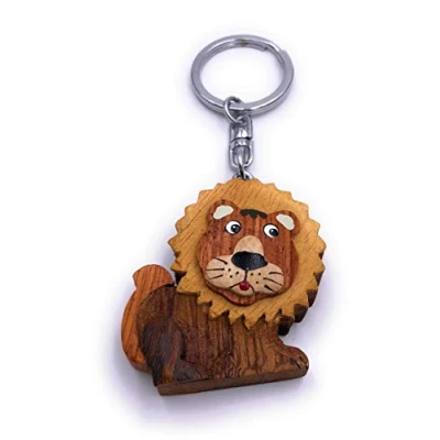 Immagine di H Customs Ciondolo portachiavi in ​​legno realizzato a mano da re leone degli animali legno