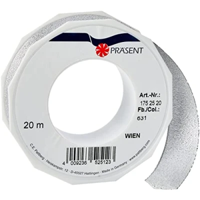 Immagine di Präsent C.E. Pattberg Wien Argento, 22 m Rete Metallica per Confezioni, Larghezza 2,5 cm, Accessori Decorazioni e Artigianato, Nastro Regali, Ogni Occasione, 25mm 20m, 20 unità
