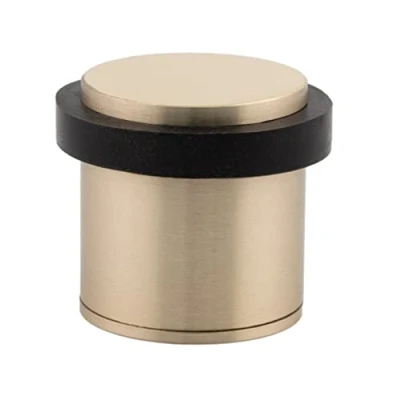 Immagine di Fermaporta 28 x 30 mm Base filettata Ottone Include vite + tassello di fissaggio EVI Hardware (Laton Opaco Gomma nera)