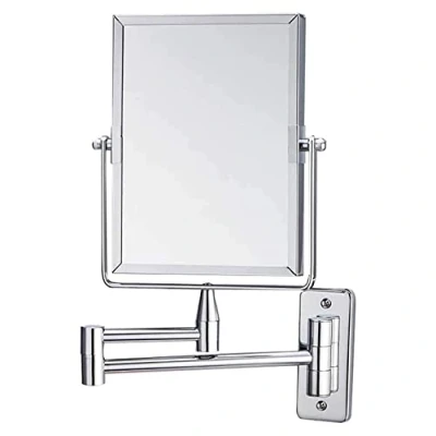 Immagine di Specchio Trucco, Ingranditore Doppio Lato, da Parete Bagno, 3X Ingrandimento, Girevole 360 , allungabile con Finitura cromata e Braccio Pieghevole