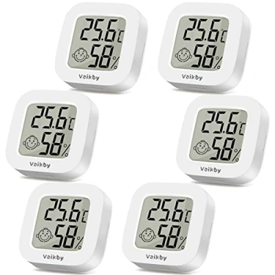 Immagine di Termometro Igrometro Digitale per Interni Monitoraggio Accurato di Temperatura e Umidità con Icone Comfort Design Elegante Ideale Casa, Ufficio, Serra, Garage Asilo Nido (Confezione da 6)