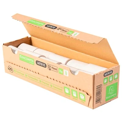 Immagine di Exacompta Rif. 40761E Confezione da 20 bobine termiche per carta di credito, 57 x 40 mm, 1 piega termica 55 g/m² senza fenolo, mandrino in cartone, zero rifiuti plastica, metraggio +/ 2