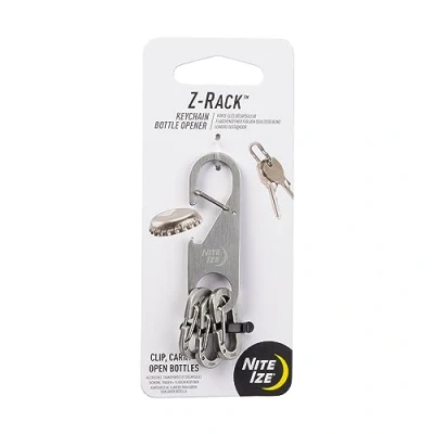 Immagine di Nite Ize Z Rack, portachiavi apribottiglie, piccolo in acciaio inox, moschettone con tre mini moschettoni MicroLink