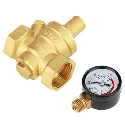 Immagine di Regolatore di Pressione Dell&#039;acqua Regolabile DN25, Valvola Riduzione Della in Ottone con Manometro