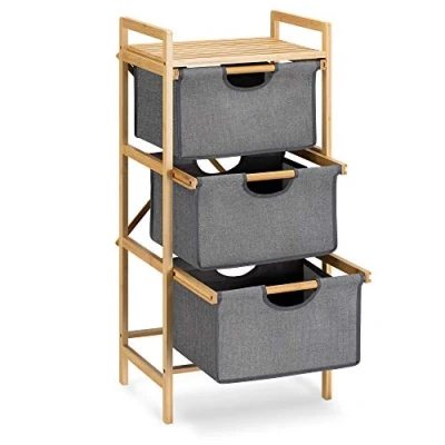 Immagine di Navaris Mobiletto Bagno 3X Cesto Portabiancheria Toilette Organizer 96x44x33cm in Legno bambù Scaffale Portaoggetti con Cesti Porta Biancheria