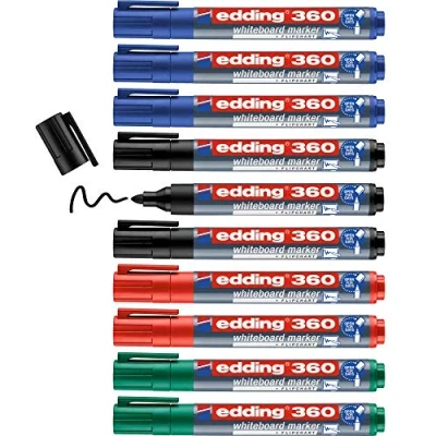 Immagine di Edding 360 Marcatore per Lavagne Bianche, Multicolore, 10Pz, Punta Tonda 1.5 3 Mm, a Fogli Mobili, Magnetiche, Memo