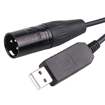 Immagine di Cavo adattatore USB a DMX 512 3PIN XLR Interface Computer PC Illuminazione Palcoscenico Controller Dimmer Freestyle Software RS485 convertitore seriale (alloggiamento nero, 6