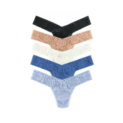 Immagine di Hanky Panky Daily Lace Low Rise Thong Mutande Donna in Pizzo Elasticizzate, Set 5 Pz, Tanga con Vita Bassa Slip Cotone e Nylon, Lingerie per Completo Intimo Donna, Taglia Unica
