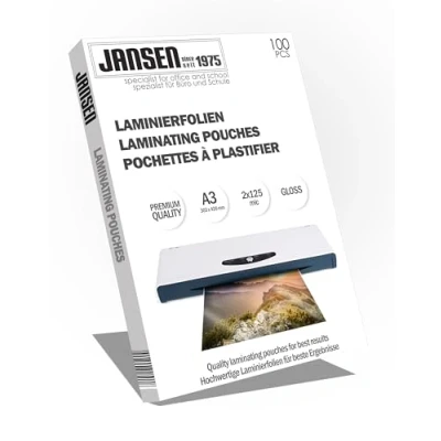 Immagine di Jansen Pouches per plasficatrici A3, 2x125mic, 100 pezzi, lucide, la confezione può variare