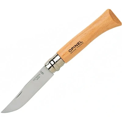 Immagine di Opinel N06 Coltello da Tasca in Blister Lama di 7 cm Acciaio Inossidabile, Manico Legno Faggio, Uso Quotidiano, Anello Sicurezza Virobloc Fabbricazione Francese