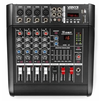 Immagine di Vonyx AM5A Mixer Audio a 5 canali con amplificatore e DSP/BT/SD/USB / MP3, Nero