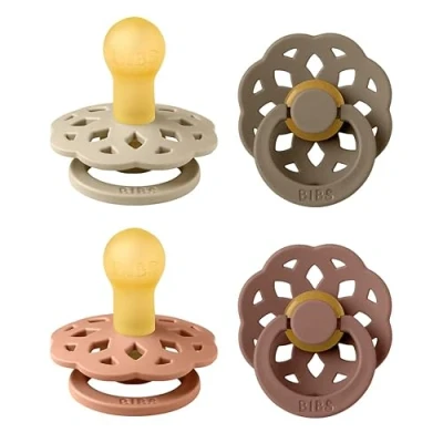 Immagine di BIBS Boheme Ciuccio confezione da 4 pezzi. Privo di BPA, Tettarella tonda. Lattice gomma naturale, Prodotto in Danimarca. 0 6 mesi (set 4), Peach Mix