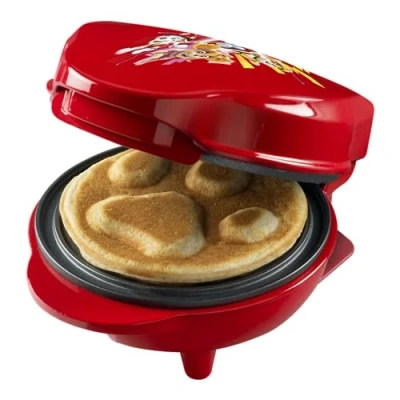 Immagine di Mini piastra per waffle in design esclusivo Paw Patrol, feste di compleanno bambini, Pasqua e Natale, con semaforo, dimensioni cialde Ø 10 cm, prodotto licenza ufficiale, colore: Rosso