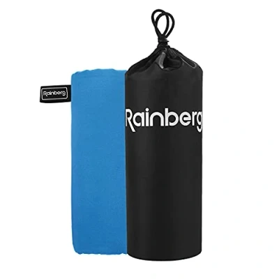 Immagine di Rainberg asciugamano in microfibra per sport, da viaggio, spiaggia e spiaggia, asciugatura rapida, super assorbente, ultra compatto, nuoto, colore: blu