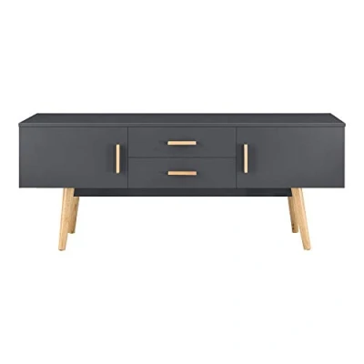 Immagine di Mobile Porta TV con 2 Armadi e Cassetti 140 x 40 56 cm Supporto Passaggio Cavi Tavolino Consolle Grigio Scuro