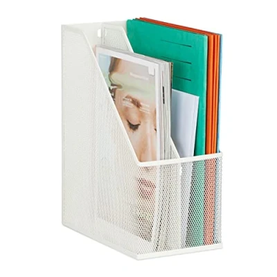 Immagine di Relaxdays Raccoglitore da Scrivania, Portadocumenti in Acciaio, Documenti A4, HLP: 31,5x14,5x25 cm, 2 Scomparti, Bianco, 100%