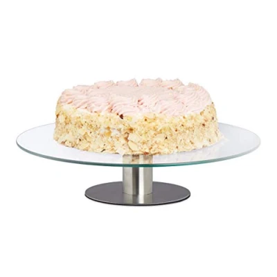Immagine di Relaxdays 2X Alzata Girevole per Dolci, Piatto con Piedistallo Tortiera Decorare e Servire, Vassoio Ø 30cm, Trasparente