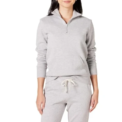 Immagine di Amazon Essentials Top in Pile con Cerniera a Un Quarto Maniche Lunghe (Disponibile Taglie Forti) Donna, Grigio Chiaro Puntinato, S