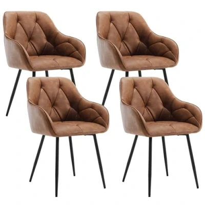 Immagine di WOLTU Set di 4 Sedie da Pranzo con Braccioli e Schienale, Cucina Moderna in PU Vintage, Poltrone Salotto Gambe Metallo, ergonomiche per Ufficio, Bar, Marrone, EZS03br