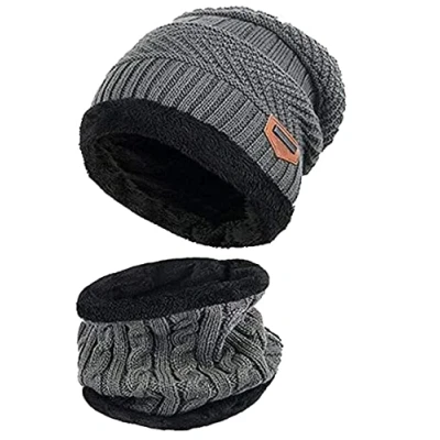 Immagine di CHUANGOU MagliaCon Sciarpe Cappelli，Cappello Invernale in Maglia，per Sport all&#039;aperto Jogging Sci Escursionismo（grigio）.