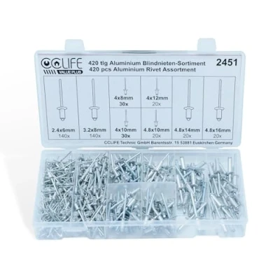 Immagine di CCLIFE 420 Set Rivetti Ciechi Assortimento Alluminio Rivetto 2,4 3,2 4 4,8