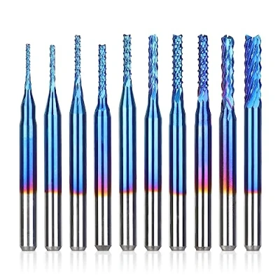 Immagine di SainSmart Genmitsu Nano Blue Coat Set di 10 frese CNC per legno PVC, alluminio, 0,8 3 mm, codolo 1/8&quot;