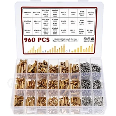 Immagine di Knpwer 960 pezzi maschio femmina esagonale in ottone distanziatore vite assortimento, M2 M3 M4 pilastro filettato PCB scheda madre kit