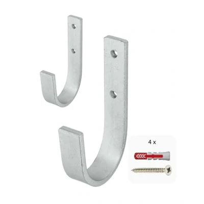 Immagine di Gedotec Supporto da parete Gancio universale in acciaio zincato 2 pezzi ganci per scale curvi 30 x 90 mm dispositivi con materiale di fissaggio multiuso metallo