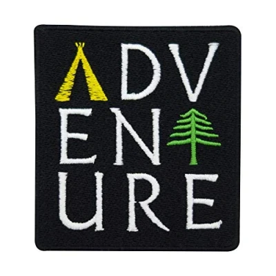 Immagine di Finally Home Toppa termoadesiva con scritta &quot;Adventure Adventure Albero, tenda, toppe da stiro,