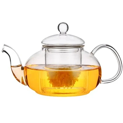 Immagine di Teiera in vetro, 600 ml/20,3 oz, vetro borosilicato, con filtro da tè, resistente al calore e microonde, per tè nero, verde, alla frutta, profumato