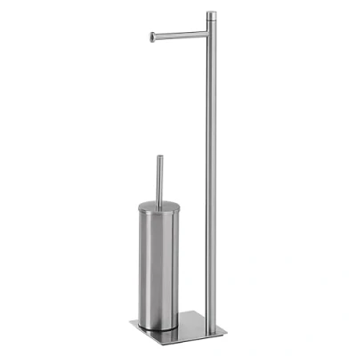Immagine di GEDY Piantana Porta Rotolo e Scopino WC Seul, Set Bagno in Acciaio Inox Cromall, Spazzolato, 63x14x14cm