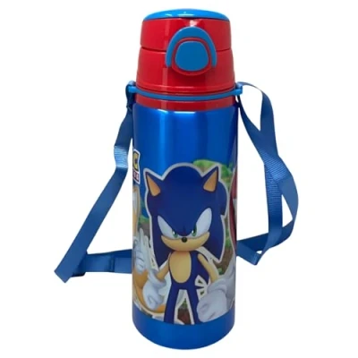 Immagine di Borraccia in alluminio con cannuccia Sonic 730 ml bottiglia apertura automatica pop up per bambini tracolla dotazione