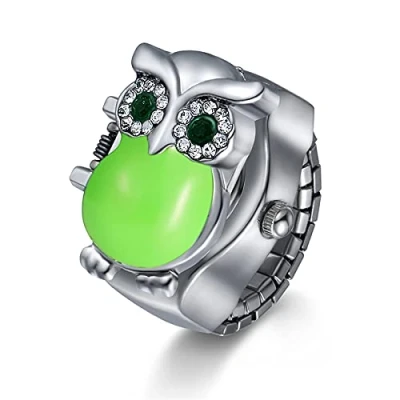 Immagine di JewelryWe Orologio da dito uomo e donna con elastico rotondo al quarzo, Anello Stile Gufo, Colore Scelta
